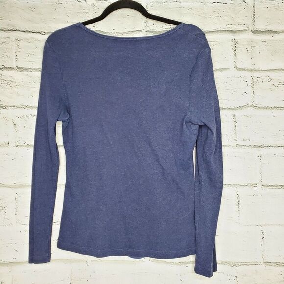 Soft Surroundings Blue Long Sleeve Cotton Shirt Silk Front Detail Womens Medium - Picture 5 of 7